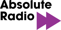 The words "Absolute and Radio" set on two lines in black, with a purple fast forward symbol of two overlapping triangles to the lower right