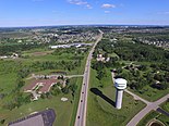 An aerial photo of Greenville, WI looking southeast down Hwy 15