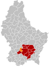 施特拉森在卢森堡地图上的位置，施特拉森为橙色，卢森堡县为深红色