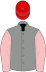 Grey, pink sleeves, red cap