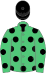 Emerald green, black spots, black cap