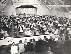 Interior of auditorium rented for a 1950s square dance