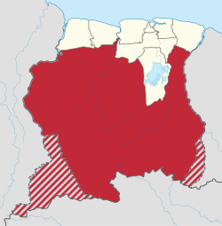 锡帕利维尼在苏里南的位置（红色），红色斜缐为苏里南与法属圭亚那和圭亚那的争议地区
