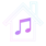 線條房子圖形上有共用符尾八分音符,用來形容浩室音樂的子分類