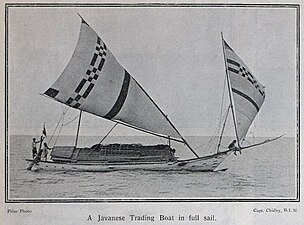 Javanese janggolan with lete sail (a variant of crab claw sail).
