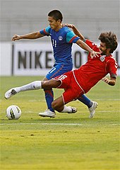 Sunil Chhetri tackling against Afghanistan.