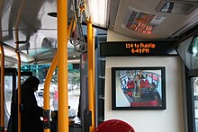Interior of a bus with iBus passenger display screen