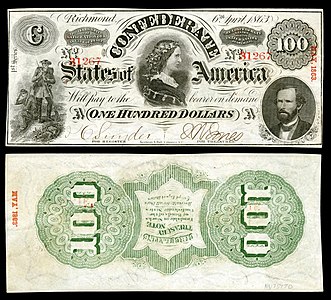 $100 (T56, inverted back) Soldiers, Lucy Pickens, George W. Randolph Keatinge & Ball (Columbia, S.C.) (1,950,400)