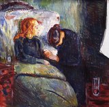 Edvard Munch, The Sick Child, 1907. 3rd in the series.[9] Oil on canvas, 118 cm (46 in) x 120 cm (47 in). Thiel Gallery, Stockholm.