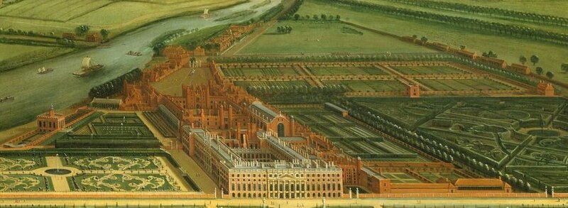 Hampton Court Palace c 1702-1714, showing buildings and residences around Hampton Court Green