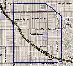 Boundaries of East Hollywood as drawn by the Los Angeles Times