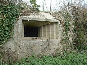 Vickers medium machine gun emplacement with large, stepped embrasure. Along the Taunton Stop Line these are typically found in pairs.