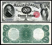 Obverse and reverse of a twenty-dollar United States Note