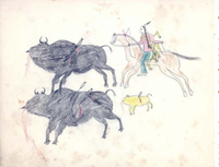 Buffalo Hunt, ledger art, by Baldwin Blue Horse (Oglala Lakota), Carlisle, c. 1880