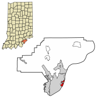 Location of Utica in Clark County, Indiana.