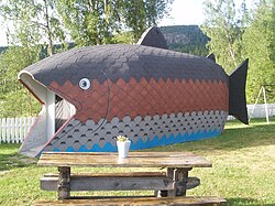 Tourist information fish at Björkängen, Ljustorp