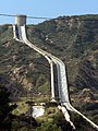 The Terminal Structure and penstock above and alongside the new Cascades on the Los Angeles Aqueduct near Newhall Pass