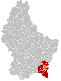 布斯在卢森堡地图上的位置，布斯为橙色，雷米希县为深红色