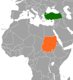 Map indicating locations of Sudan and Turkey