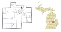 齐尔沃基在萨吉诺县及密歇根州的位置（以红色标示）