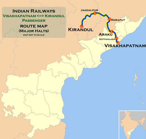 (Visakhapatnam–Kirandul) Express train route map