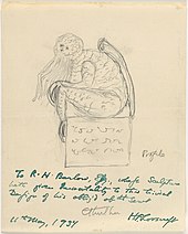H. P. Lovecraft's drawing of Cthulhu, seated, facing left