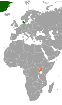 Map indicating locations of Denmark and Uganda