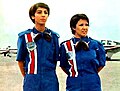 Akram Monfared (R) and Sāsān-dokht Sāsāni (L) Pilots of the Ghaleh-Morghi Airfield in Tehran. At the age of 20, Sasani became the youngest female pilot ever to fly in Iran. Monfared was the top of her class in flight numbers.