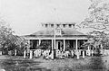 Hale Aliʻi, the first royal palace on the spot of the current ʻIolani Palace, in 1857.