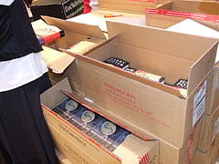 Boxes of books, with security tape used as a closure