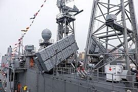 Hsiung Feng II and Hsiung Feng III anti-ship missile launchers on the upper deck of ROCN Pan Chao