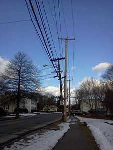 A utility pole replacement in Saugus, Massachusetts, United States