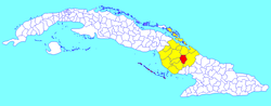 Sibanicú municipality (red) within Camagüey Province (yellow) and Cuba