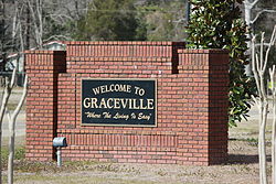 "Welcome to Graceville" sign located on SR 77