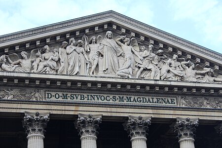 Detail of the pediment sculpture The Last Judgement by Philippe Joseph Henri Lemaire.