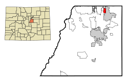 Location of the Stonegate CDP in Douglas County, Colorado.