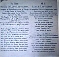 St John the Baptist Church, Hagley, memorial inscription to Lucy Lyttelton (née Fortescue, died 1747)