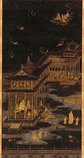 Silk painting of the paradise of Amitabha (Sukhavati). Japan, Heian period, 794–1185.