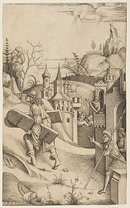 Samson with the doors of Gaza, signed engraving