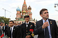 The Soyuz TMA-05M crew members conduct their ceremonial tour of Red Square on 22 June 2012.