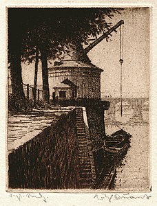 Crane on the Moselle (etching)