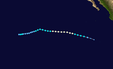 A map depicting the track of a short-lived hurricane in early August.