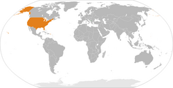 Map indicating locations of Kosovo and USA