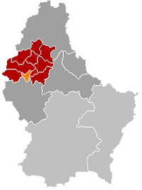 诺因豪森在卢森堡地图上的位置，诺因豪森为橙色，维尔茨县为深红色