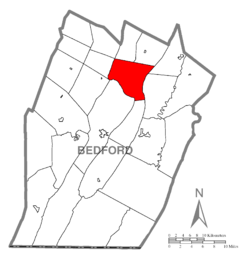 Map of Bedford County, Pennsylvania highlighting South Woodbury Township