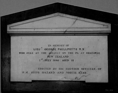 Memorial to Lt George Phillpotts in St James' Church, Sydney erected by his brother officers of the Hazard and North Star