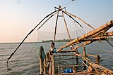 FE2. Fishermen on the Chinese fishing nets of Cochin. Fisheries in India is a major industry in its coastal states, employing over 14 million people. The annual catch doubled between 1990 and 2010.