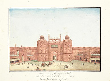 Painting of Lahori gate by Ghulam Ali Khan, Mughal period, 1852-4