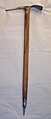 A wooden handled ice axe from the mid-1970s Length: 75 cm (29+1⁄2 in) Weight: 840 g (29+1⁄2 oz)