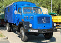 Magirus Mercur with a NATO shelter. This configuration and color was typically used by the "Technische Hilfswerk", part of the German disaster response system